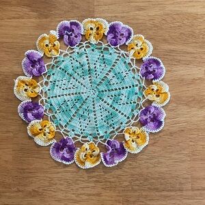 Handmade Floral Crochet Doily with Vibrant Accents